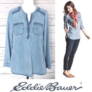 Eddie Bauer Chambray Tunic Top Size S – Excellent Condition